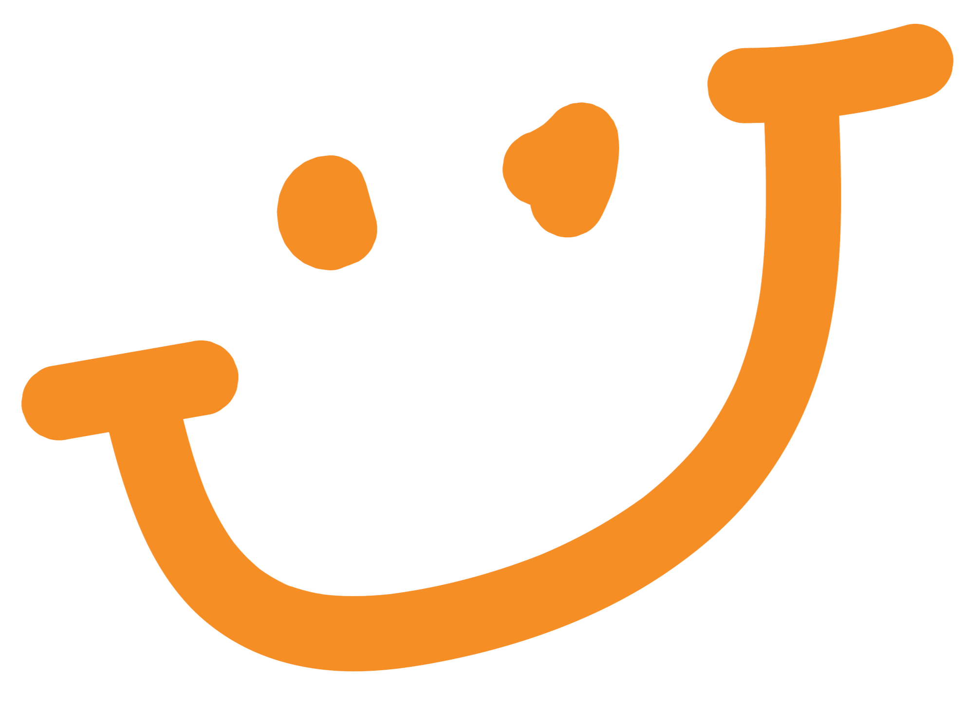 Orange smiley face with a wide, curved smile and two oval eyes.