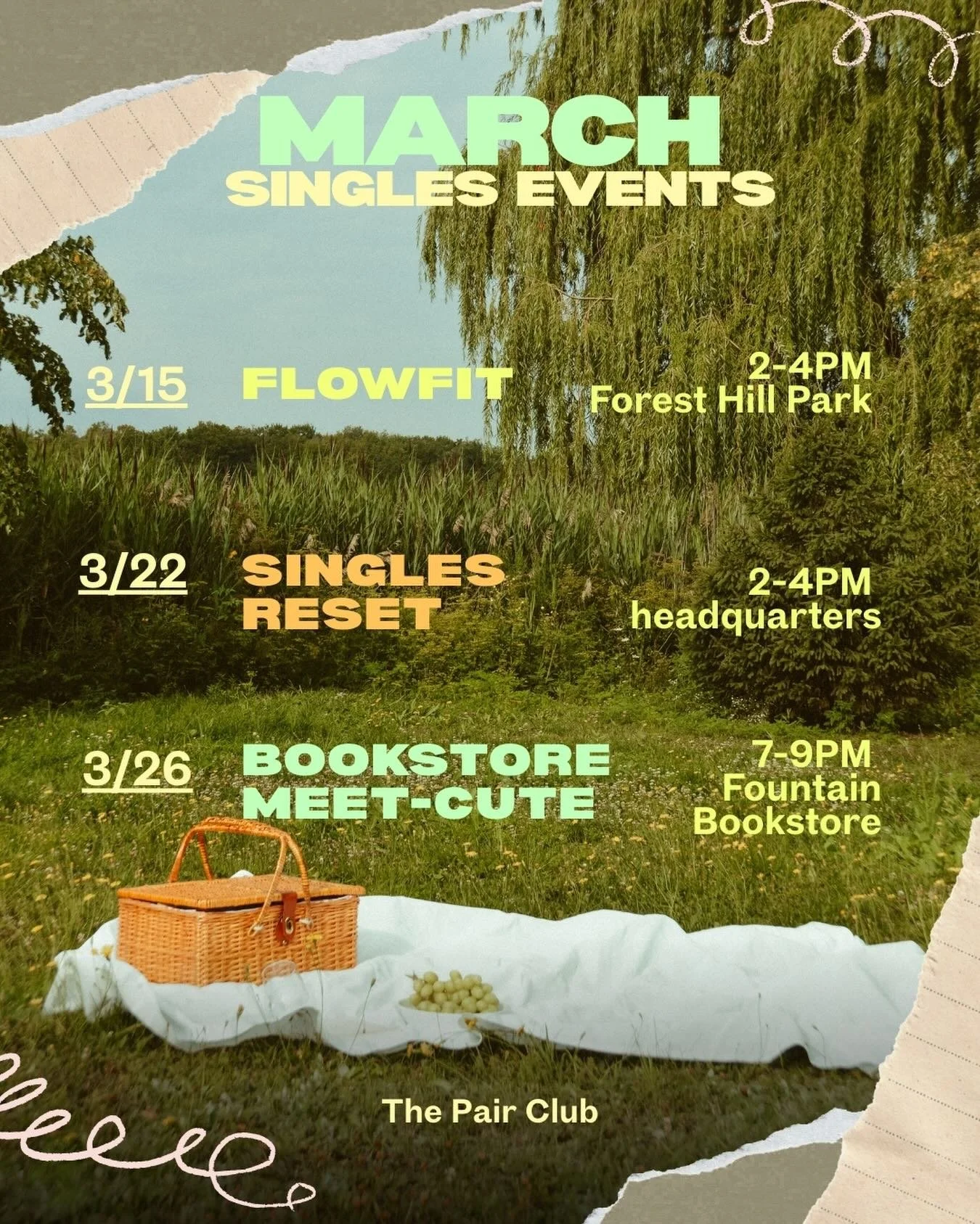 🌸 March at The Pair Club 🌸

Just in time for the return of spring!!

There are so many ways to get out of the house, meet new people, and shake off that winter energy. We are here to get you off the apps and into the real world. This month is about