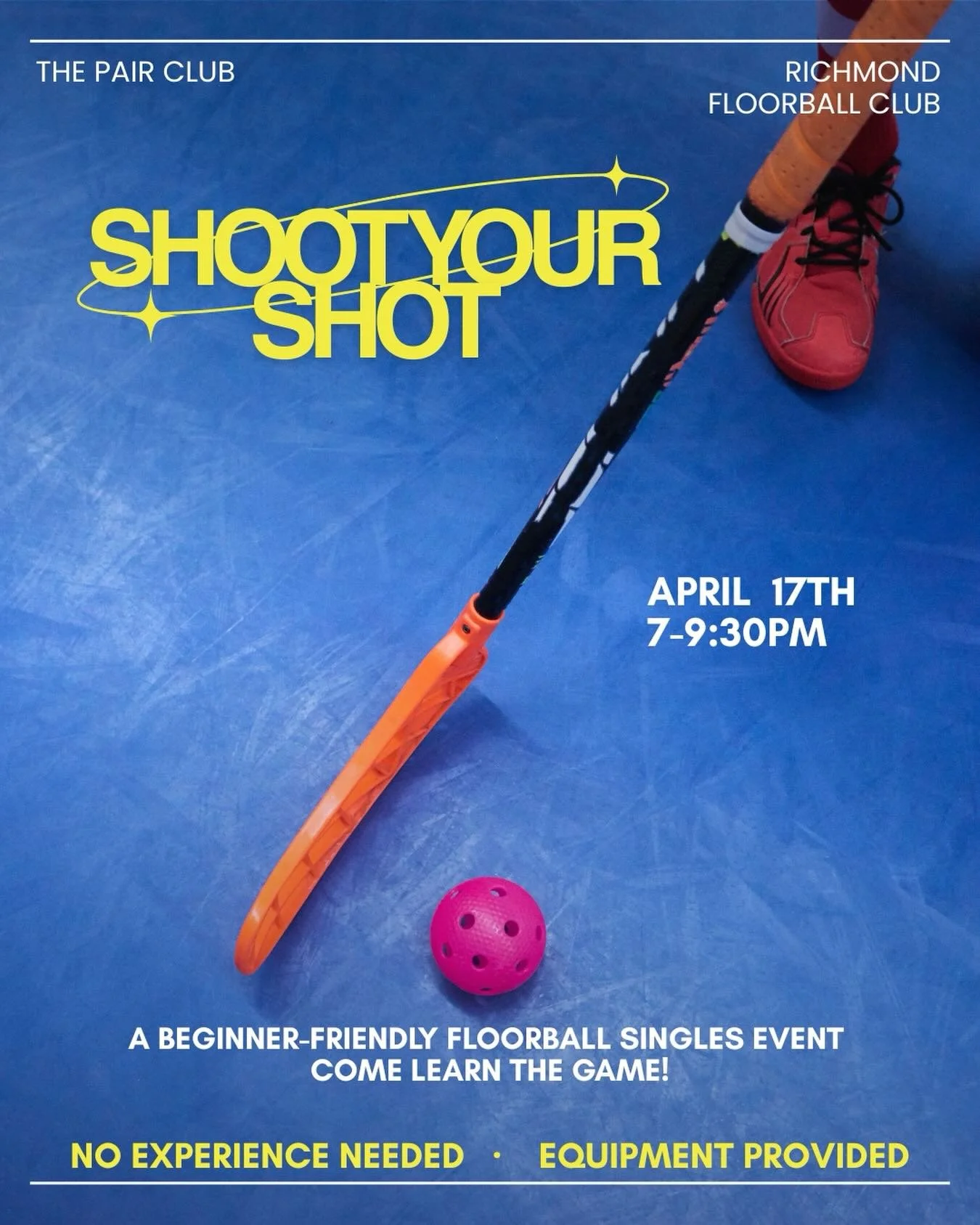 🏒💛 SHOOT YOUR SHOT 

We&rsquo;re teaming up with @richmondfloorball for a beginner-friendly singles social where you&rsquo;ll learn how to play floorball and meet new people while playing! 

Come move, laugh and try something new together🤩

No exp