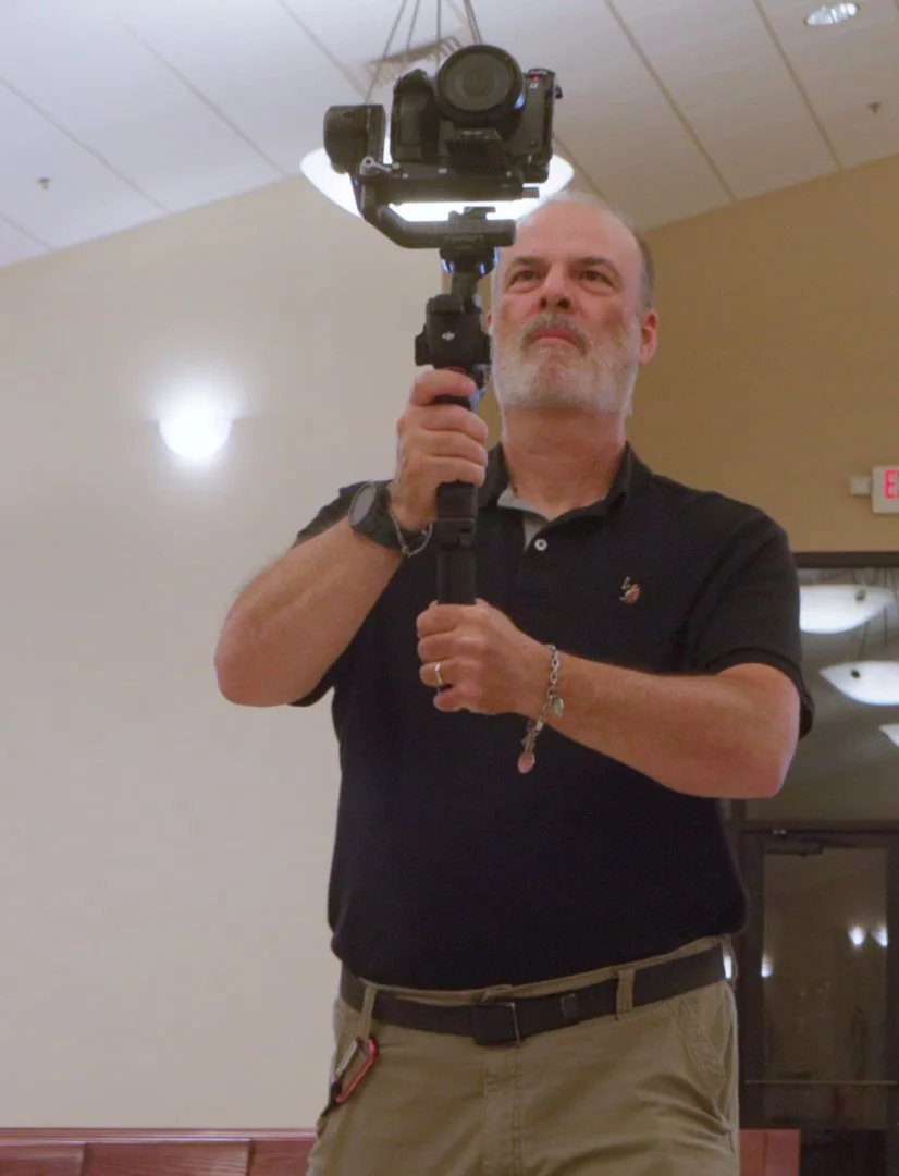 David using a camera on a stabilizer in St. Robert Bellarmine Catholic Church in Fernley, Nevada.