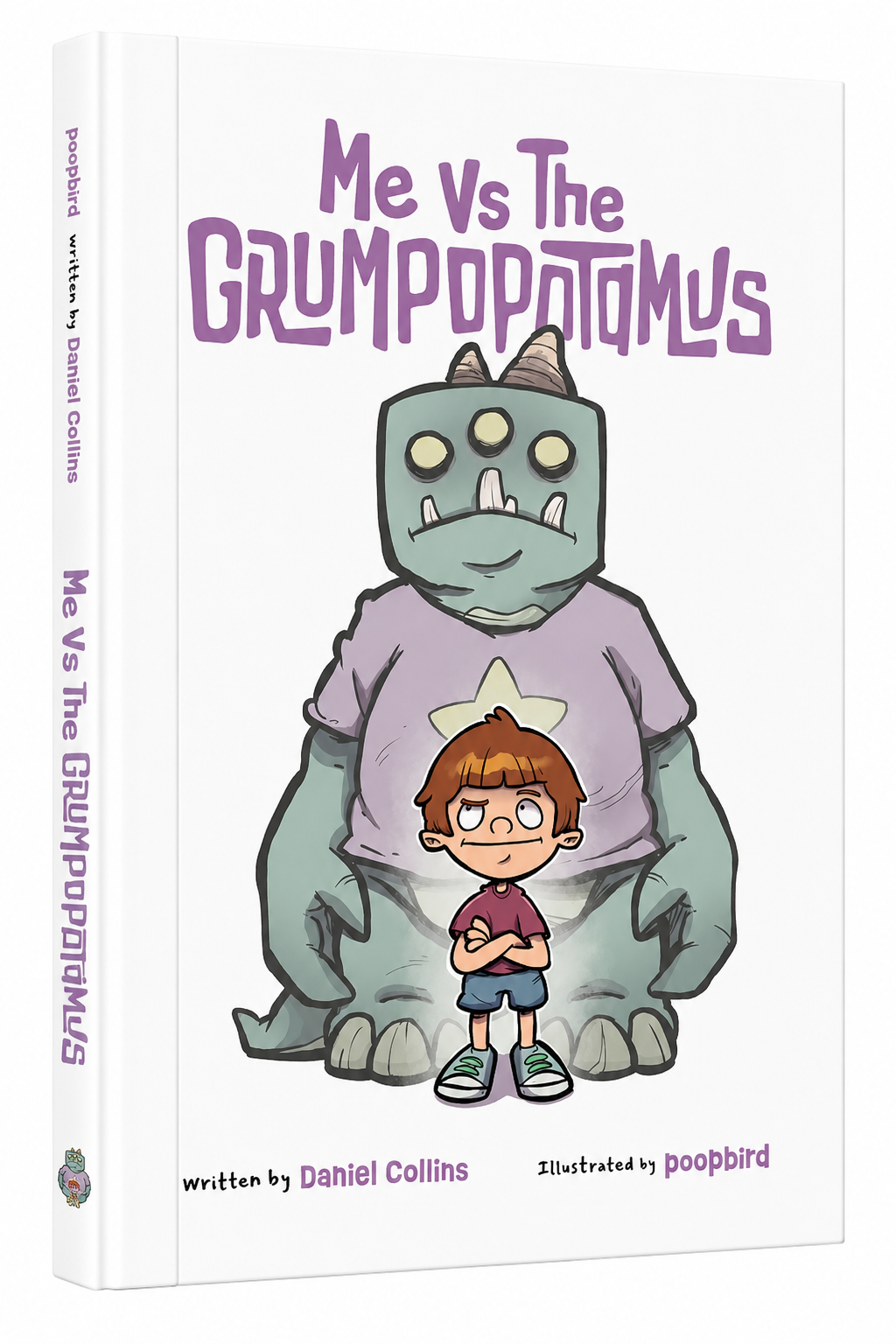 Me Vs. The Grumpopotamus children’s book cover featuring a boy and the Grumpopotamus monster, a funny emotional learning story about big feelings, bad moods, and self-awareness for kids.