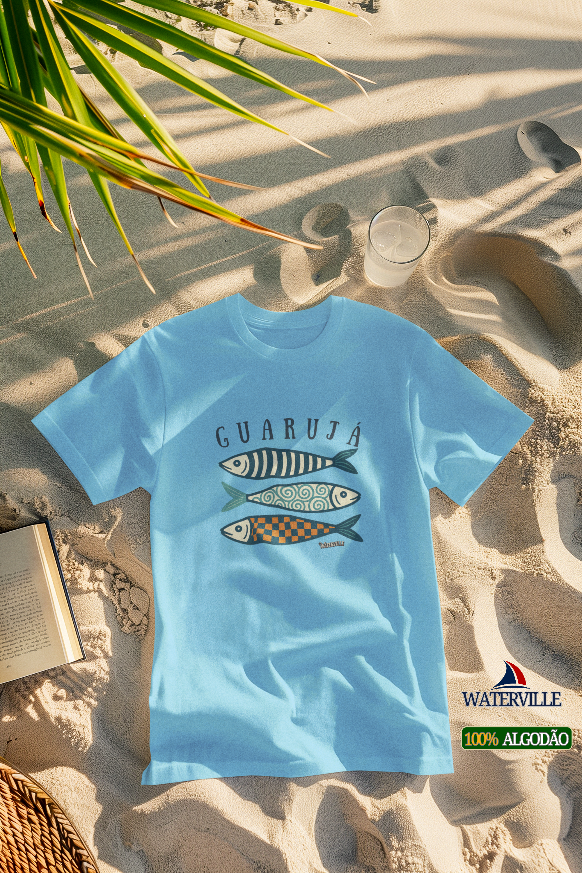 summer-season-mockup-of-an-ai-created-crewneck-t-shirt-flat-laid-on-the-beach-m40708.png