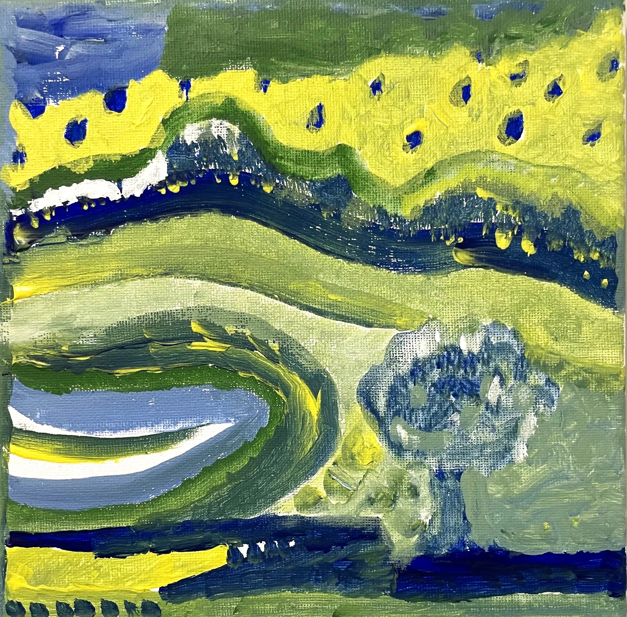 Residential aged care art class.  Classes can etend into the community.  This painting of a landscape received an art prize Bathurst regional show which benefits the participants and the contact with the community.