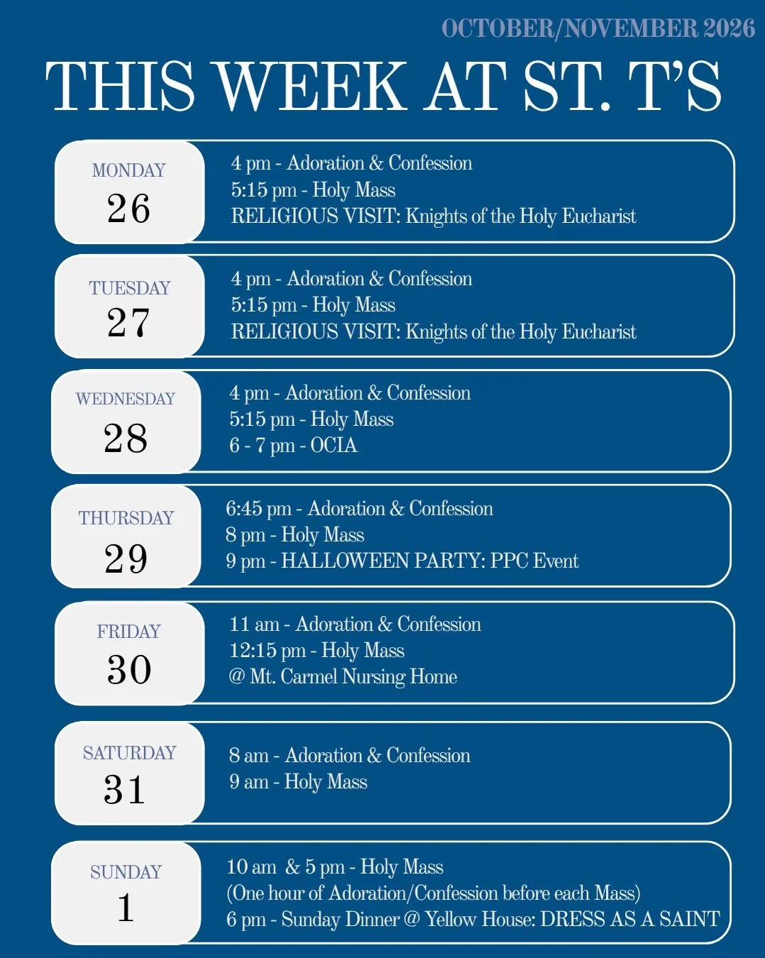 This week at St. T's...

DM us if you have any questions about events!