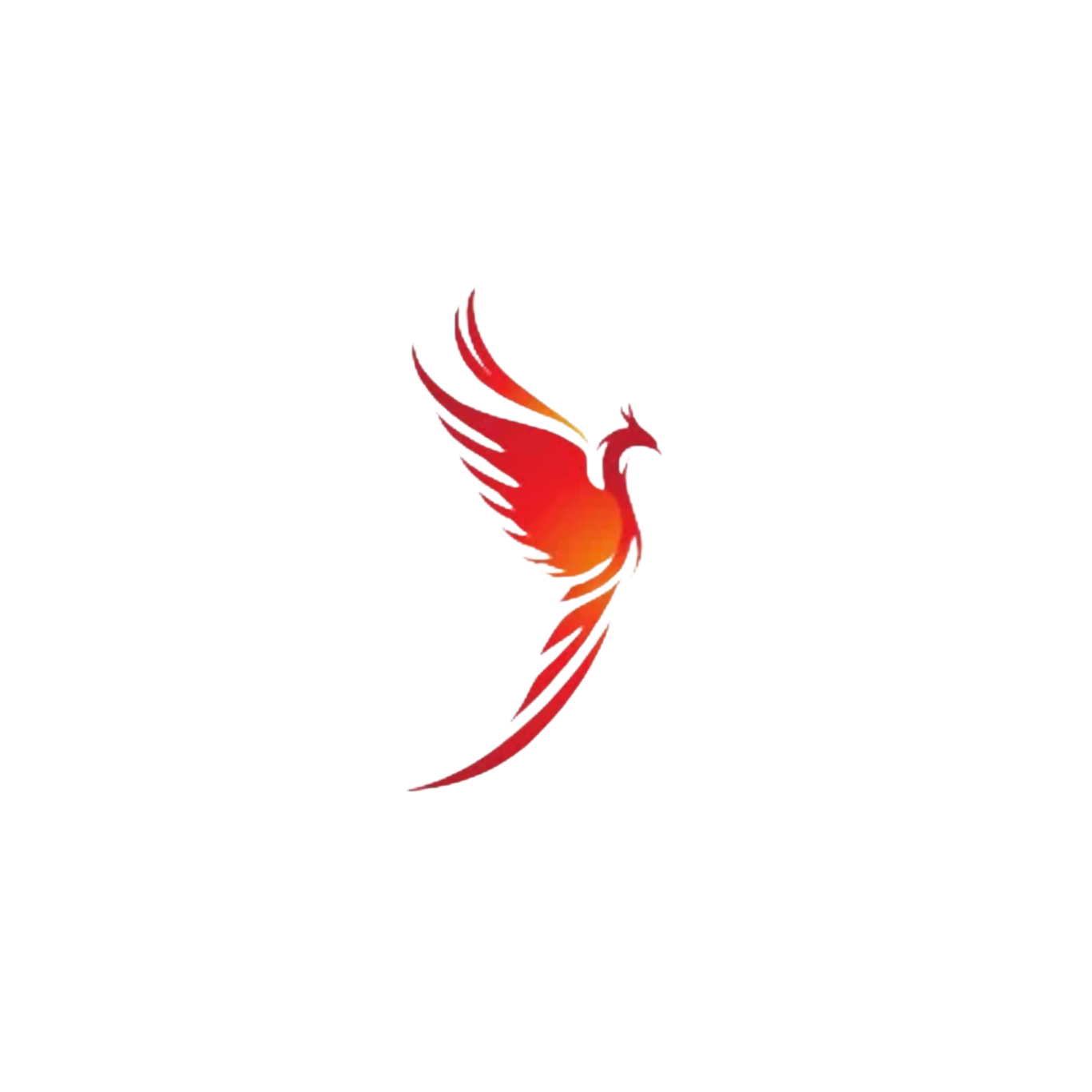 Stylized red and orange phoenix logo overlapping a teal rectangular banner