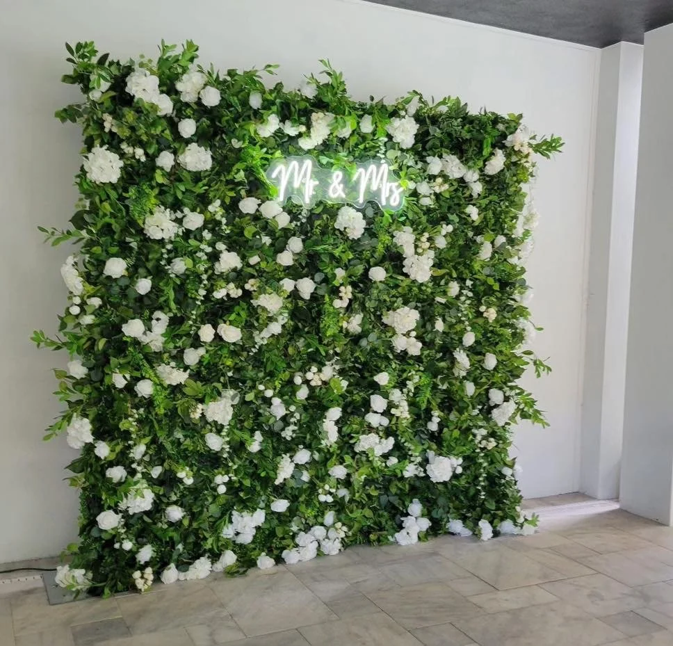 Green and White Flower Wall