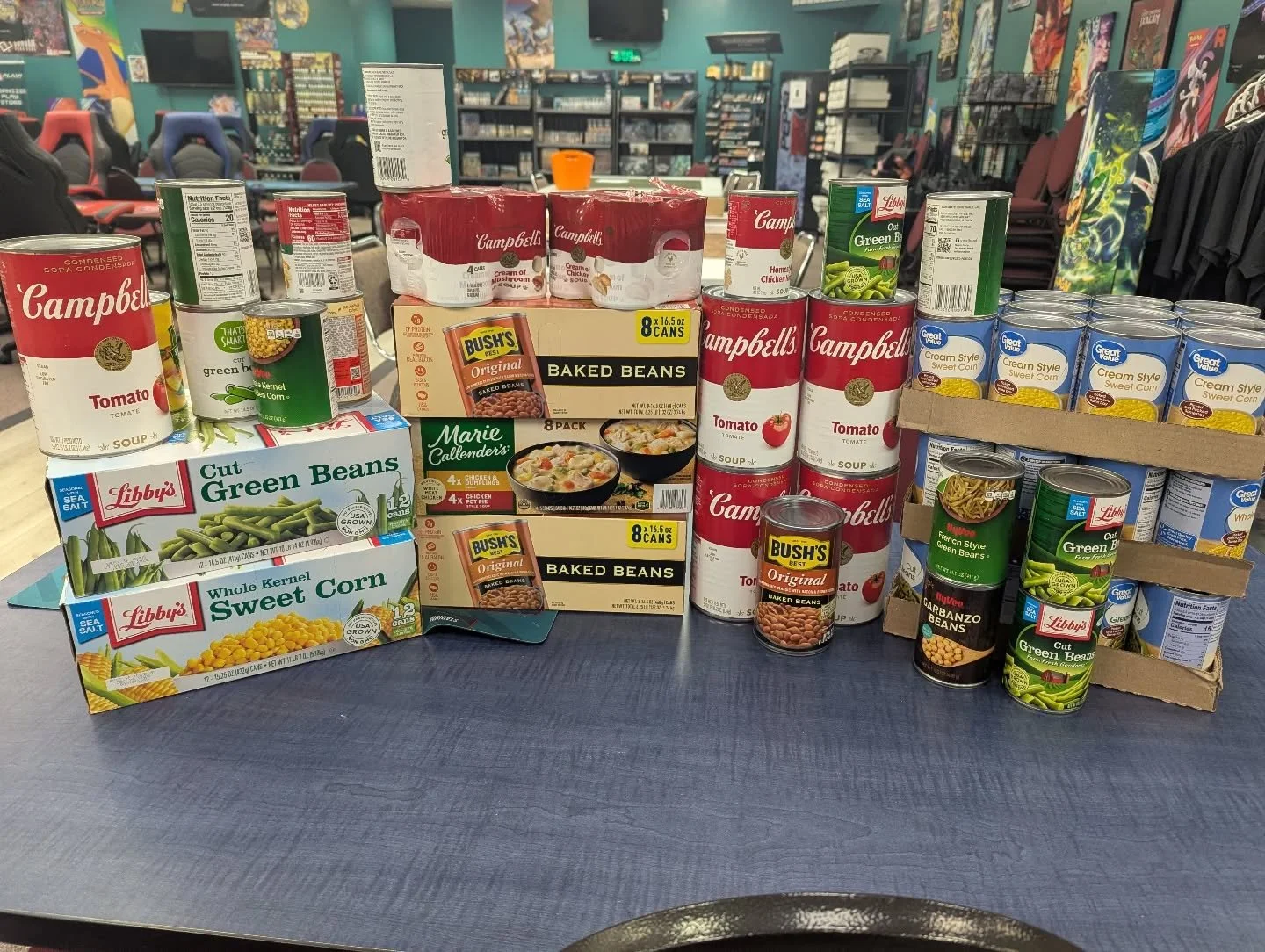 113 canned goods going out the door to @riverbendfoodbank tonight!