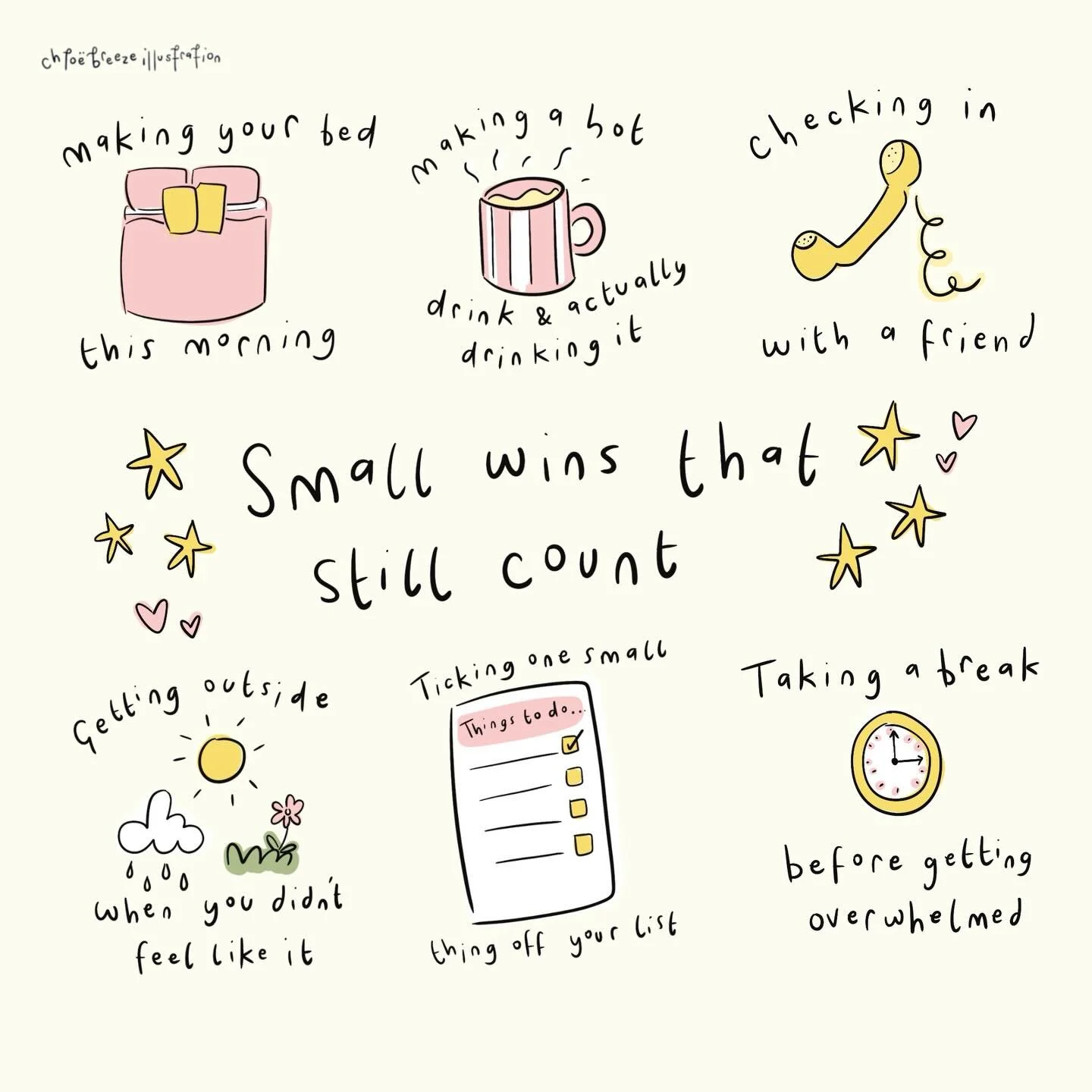 Small wins definitely still count, noticing the small wins in my life and practicing gratitude really helps me day to day 🙌🏼❤️

What small wins are you proud of this week?

#illustration #smallwins #smallwinsbigresults #smallwinsbigimpact #noticeth