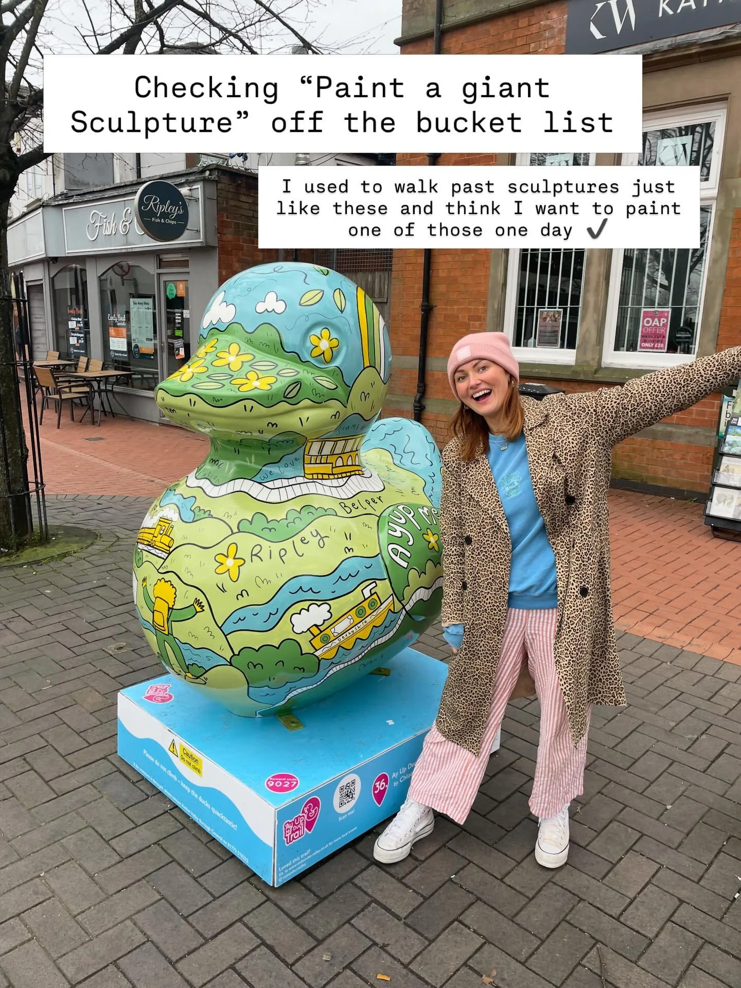 AYUP Duck trail 🦆

Mama Mondays with Daddy, Phil took the day off and we went to do the Ayup duck trail to visit the duck sculpture I painted in Ripley 💚

We spoke to a few people having photos with the ducks and in the town who said how well recei
