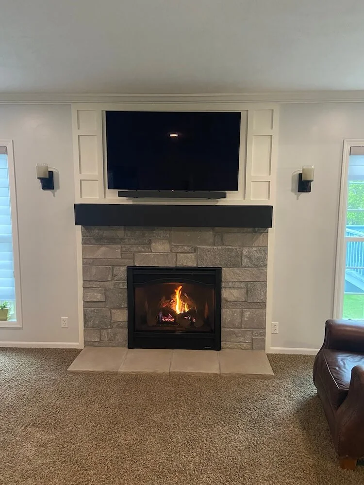 remodeled living room with fireplace