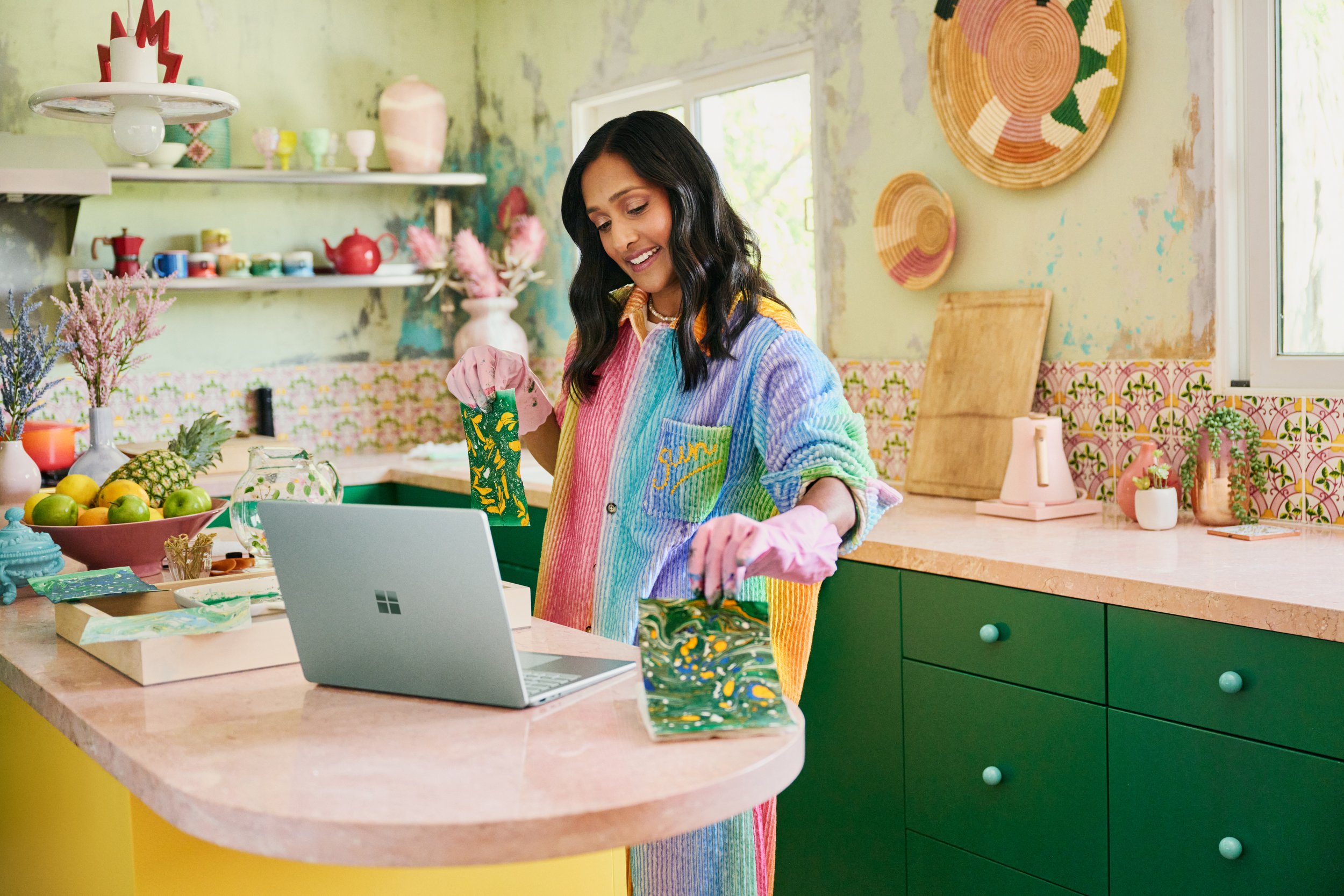 Designer Zeena Shah with Microsoft Surface Laptop