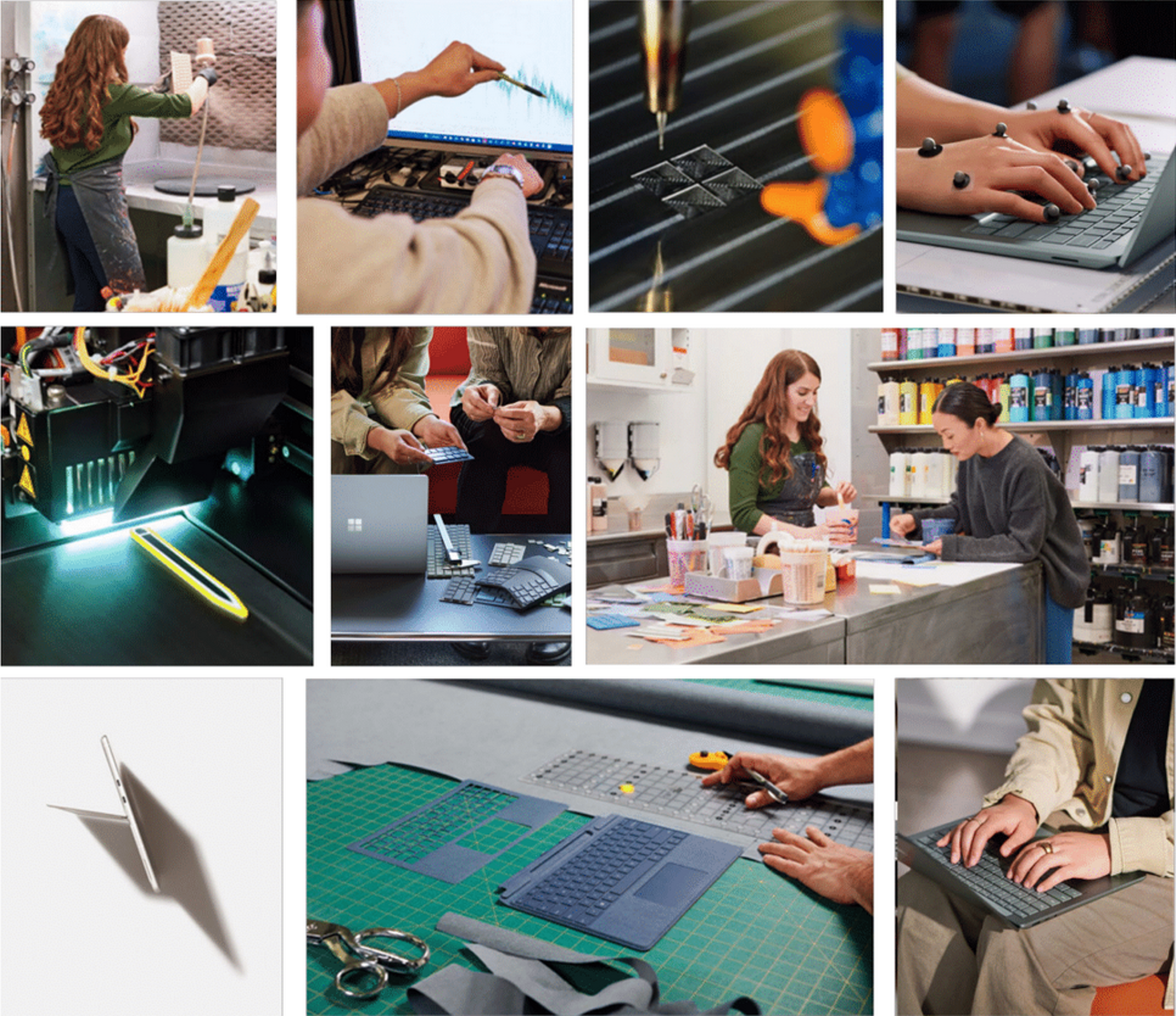 a collection of behind the scenes photos at Microsoft Building 87. Microsoft Surface brand campaign.