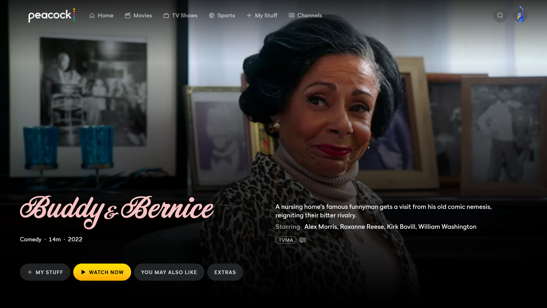 Buddy and Bernice. Written by Willandrea Blair and directed by Gabrielle Dennis. Streaming now on Peacock.