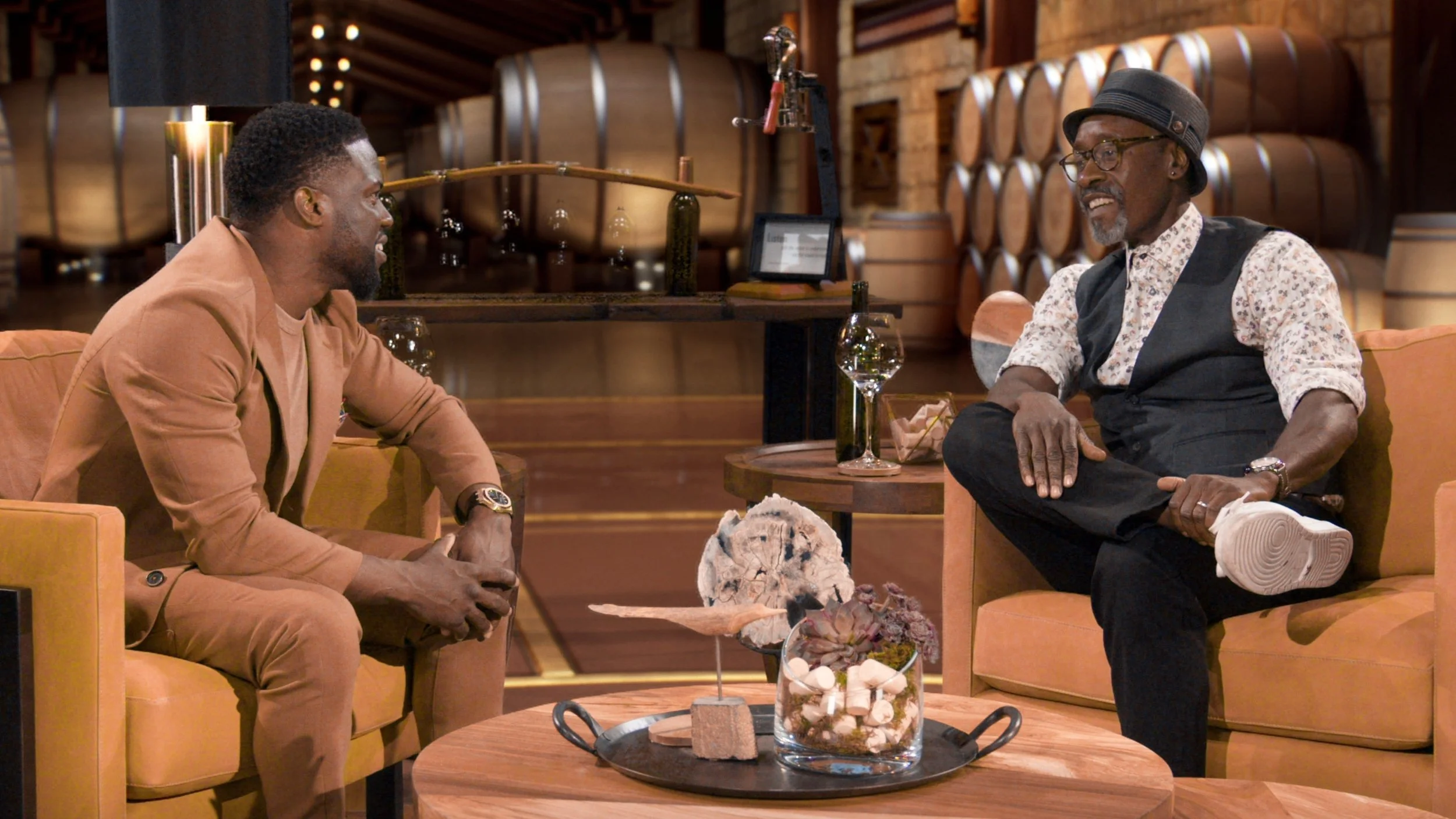 Still from Laugh Out Loud's Hart to Heart featuring Kevin Hart and Don Cheadle. Streaming on Peacock