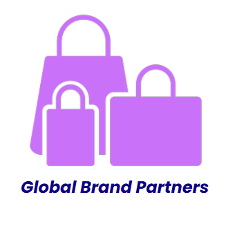 Purple shopping bags of different sizes with the text 'Global Brand Partners' underneath.
