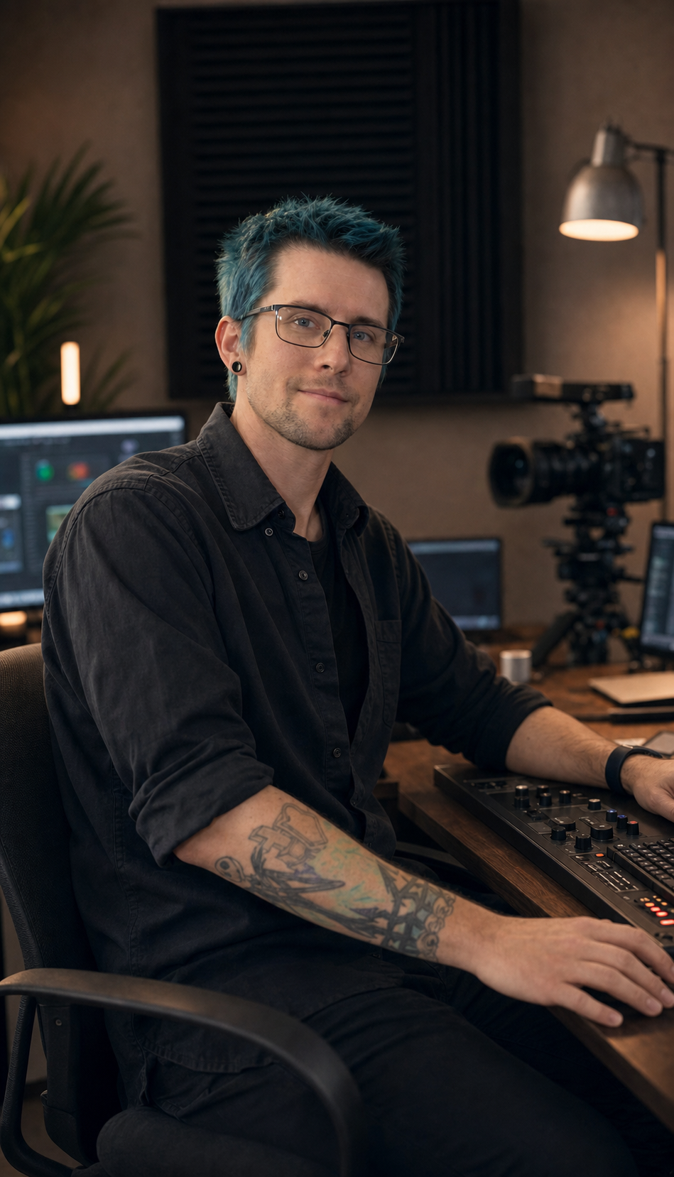 Shaun Youth of HyperTech Production at a professional video and audio post-production workstation.
