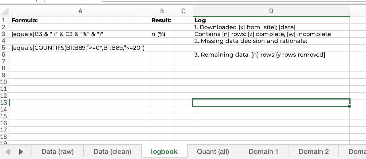 screenshot of an analysis spreadsheet template