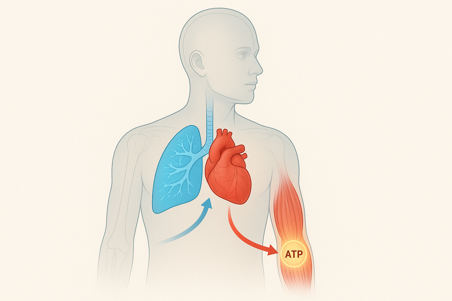 Medical illustration showing the pathway of oxygen transport in the human body, detailing the pulmonary, cardiovascular, and muscular systems involved in VO2 Max.
