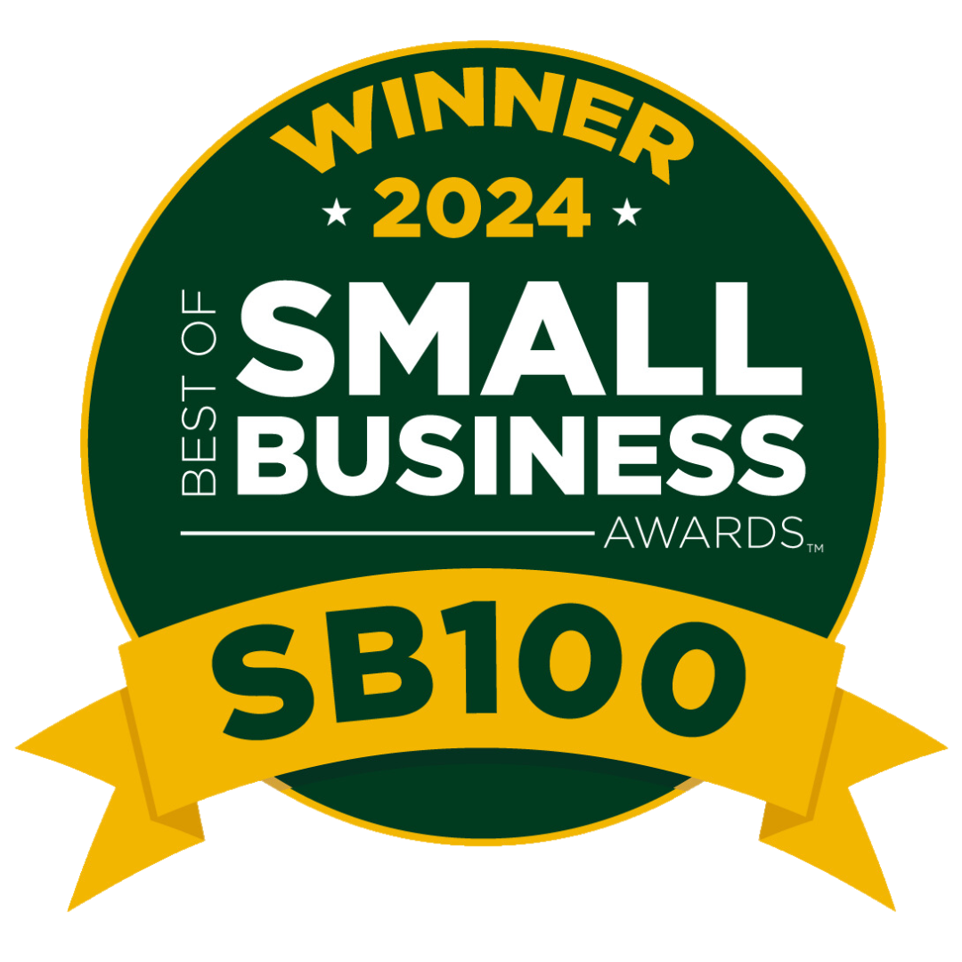 A badge for the 2024 Best of Small Business Awards, with the winner being SB100.