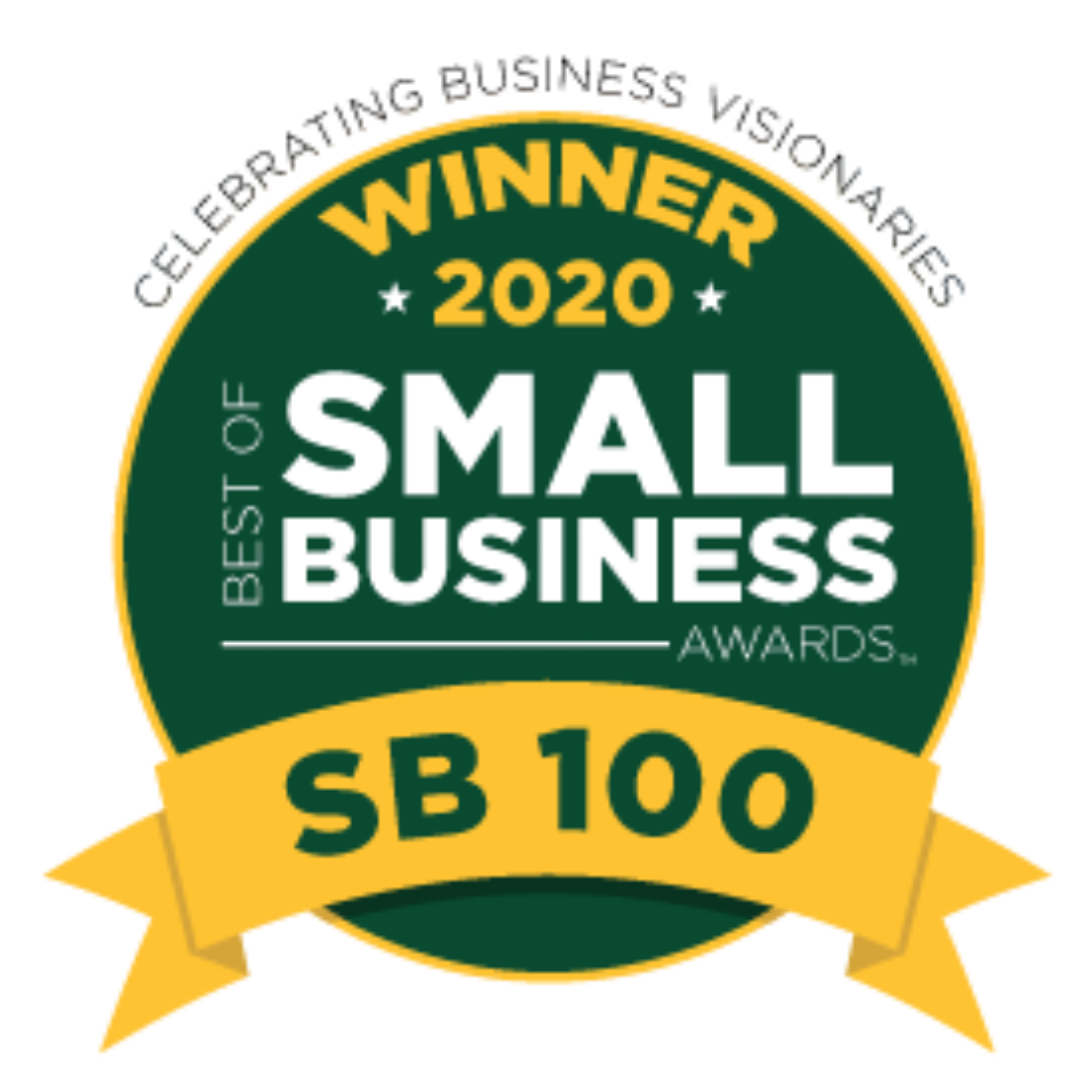 Badge indicating winning the 2020 Small Business Awards for SB 100 from the Best of Small Business Awards.