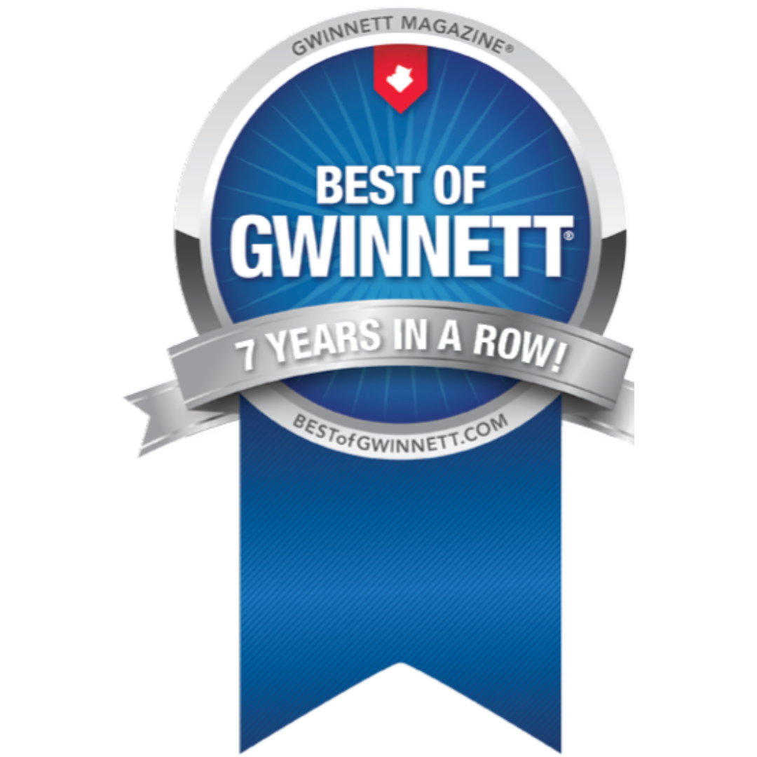 Award badge for Best of Gwinnett, recognizing 7 consecutive years of excellence, from Gwinnett Magazine.