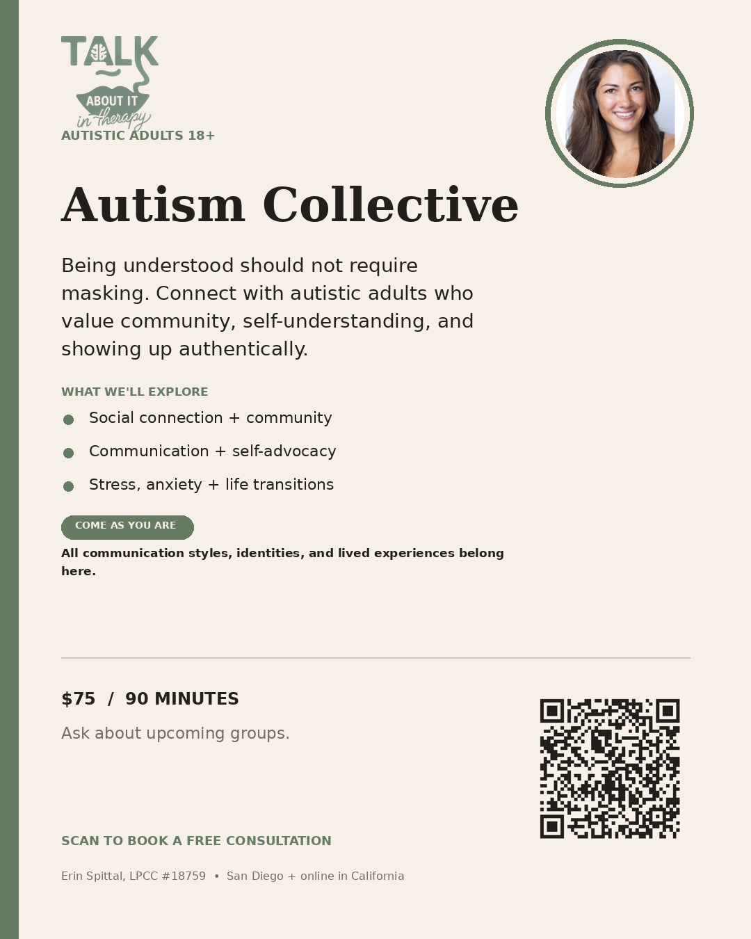 Autism Collective group therapy for autistic adults managing anxiety and life transitions — $75 for 90 minutes