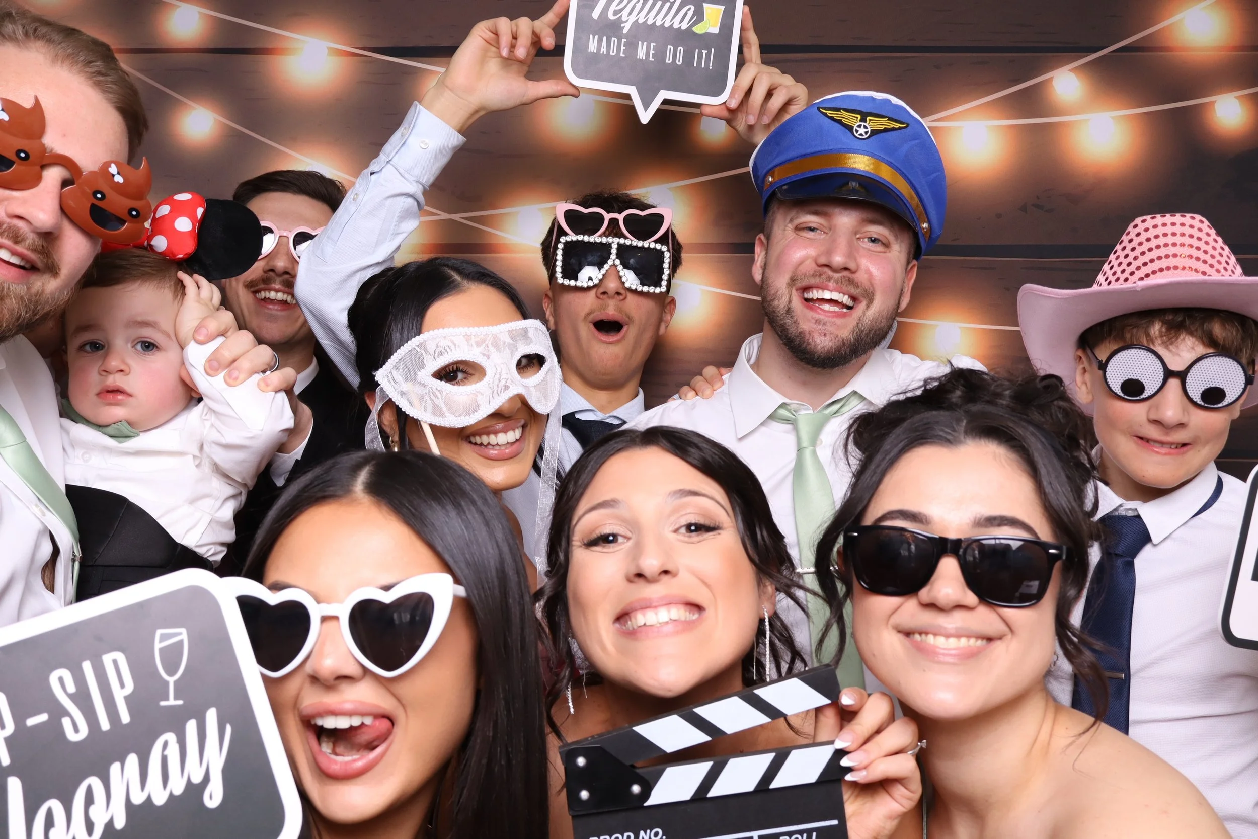 Wedding guests laughing in group photo fun colour photo booth hire Melbourne