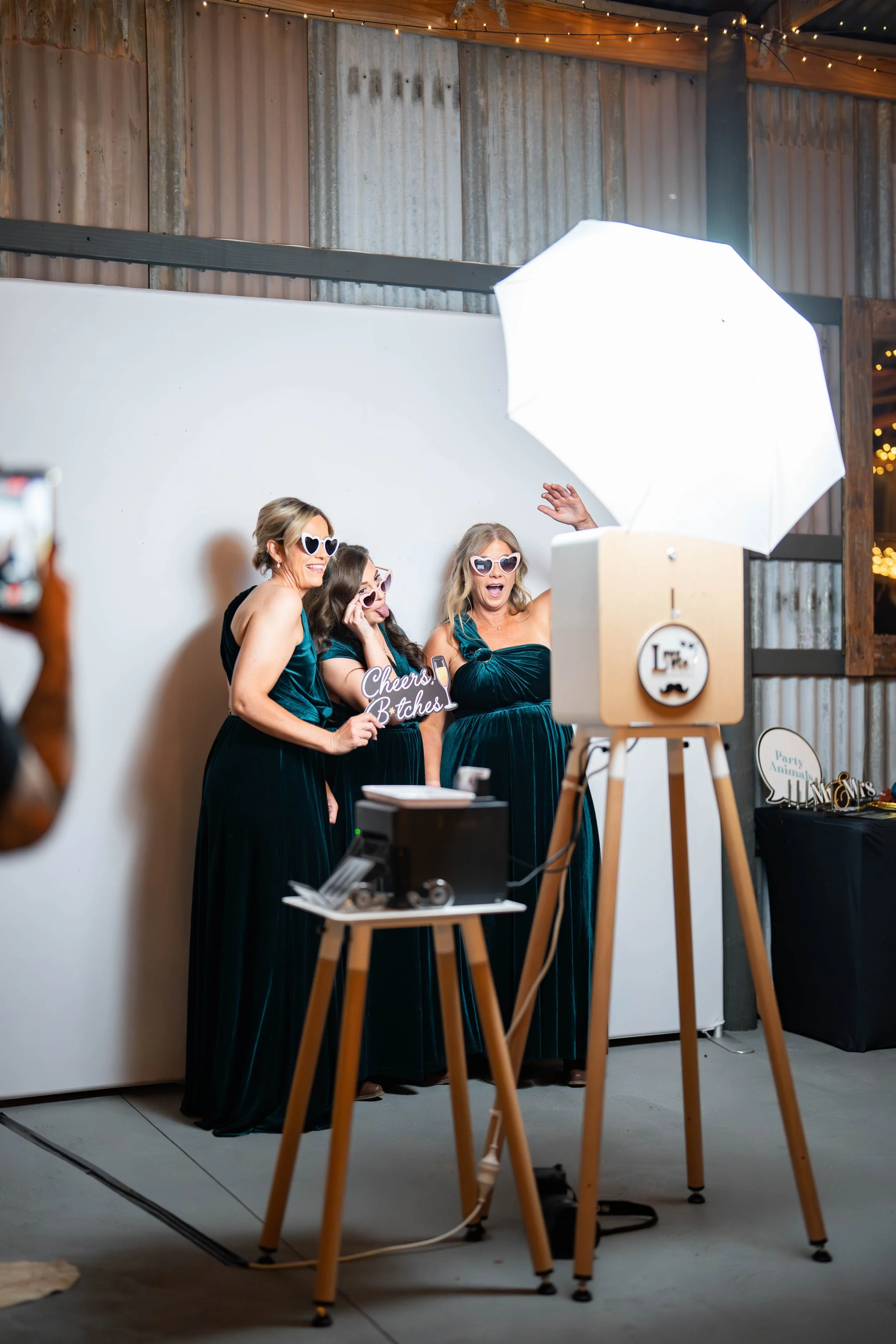 Glam photo booth setup at Melbourne wedding reception venue