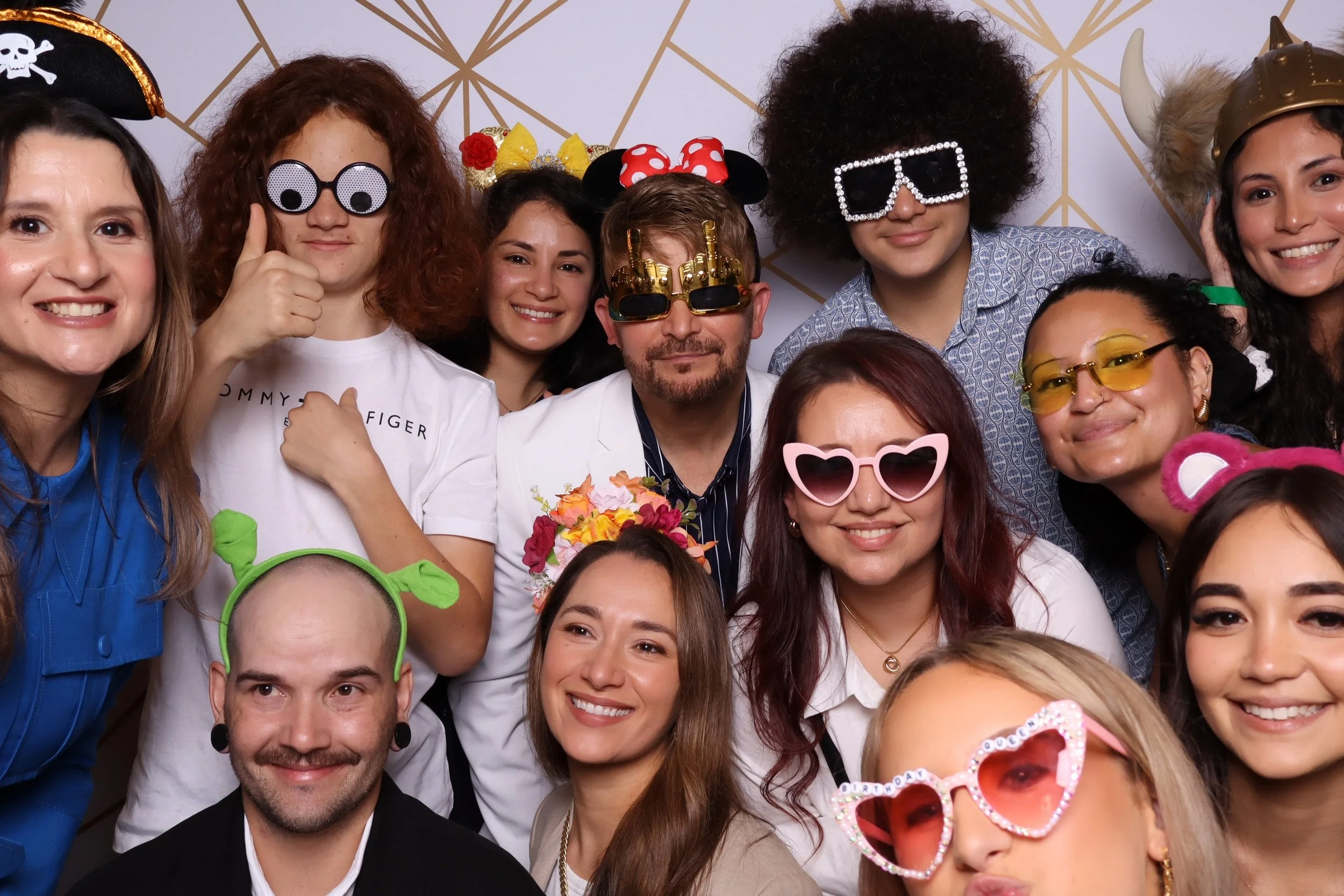 Family group photo in colour photo booth at Melbourne wedding