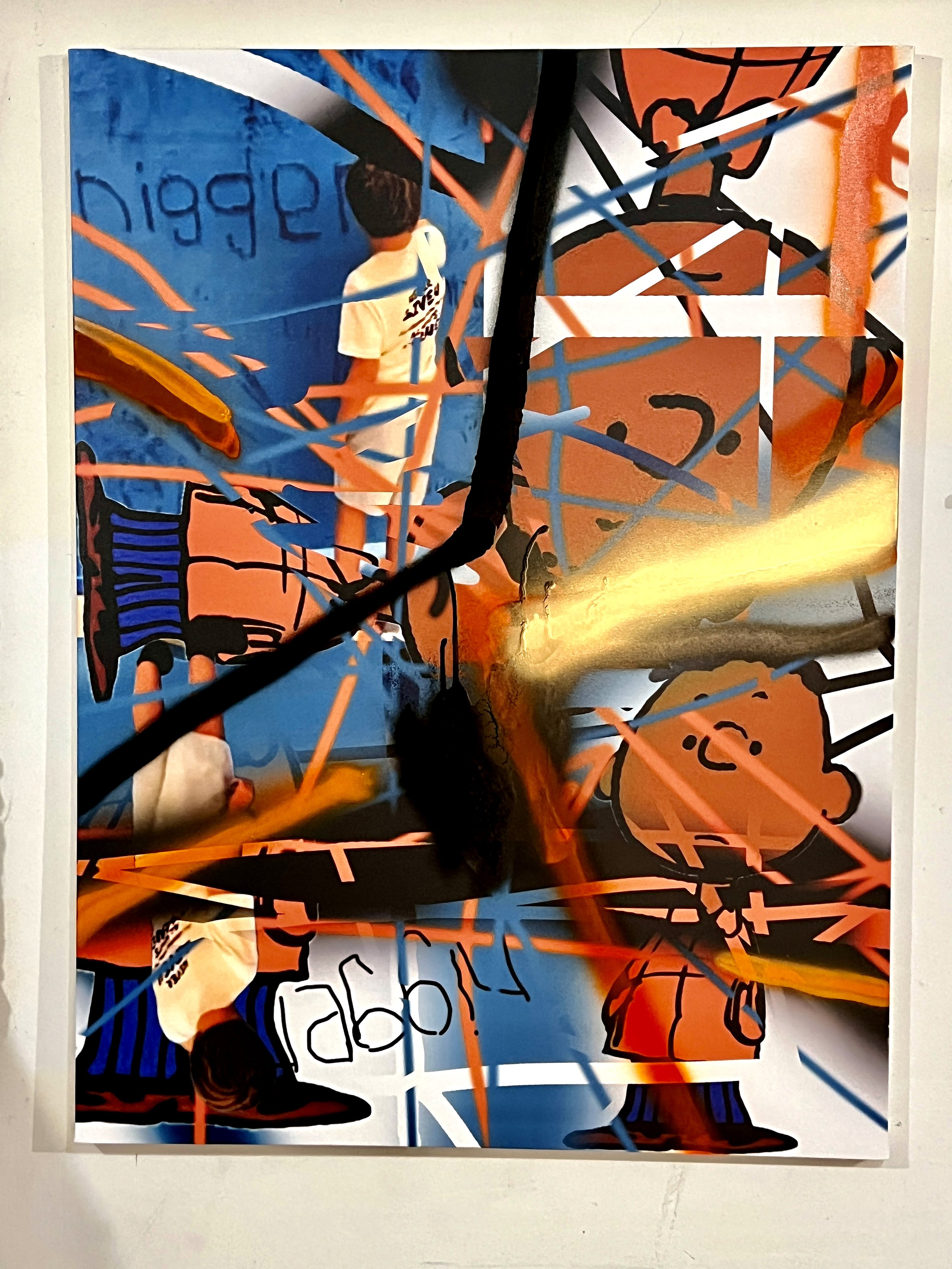 How Franklin became X. 2025. (30" x 40" inches). Paint & spray paint on canvas.