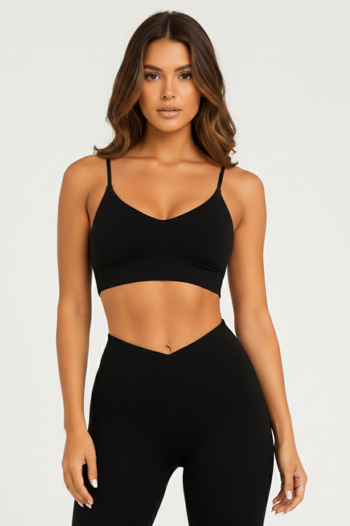 Basic Crop Black V Neck