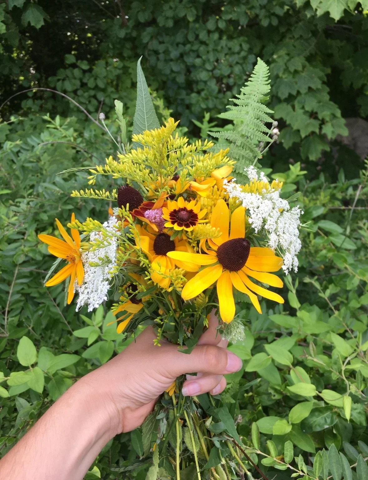 Red and orange fall leaves on tree branches against a bright blue sky.