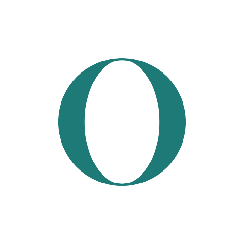 Stylized illustration of an uppercase letter O in teal  colour.