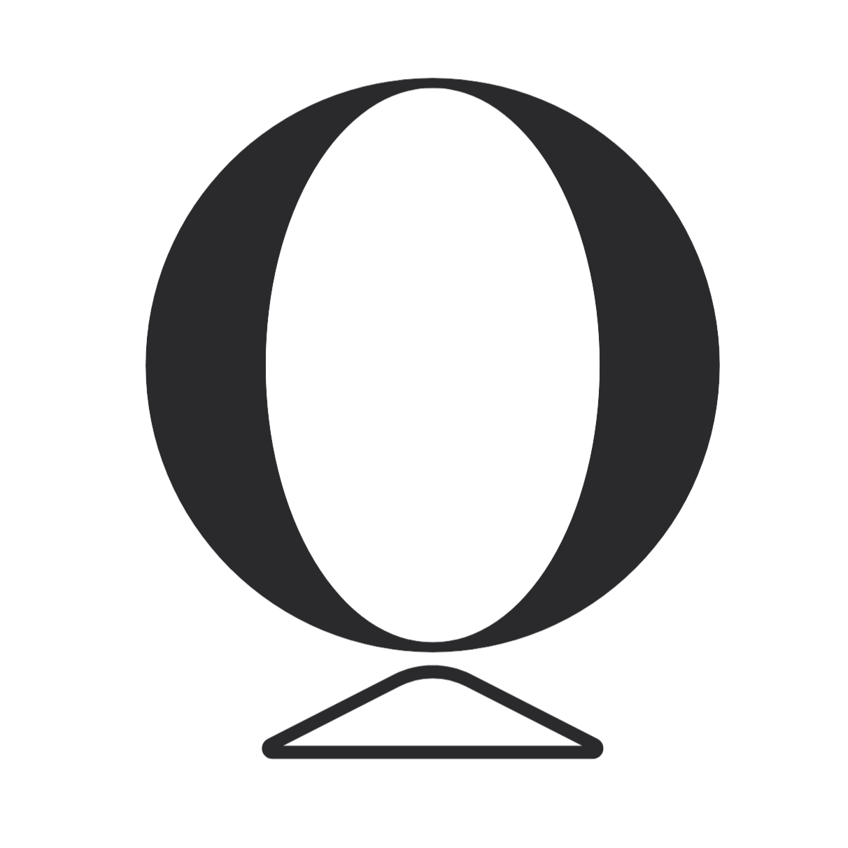 A large, black, stylized circle with a horizontal line running through it