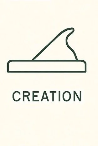Line drawing of a whale's tail with the word 'CREATION' beneath it.
