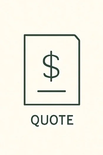 A minimalistic illustration of a document with a dollar sign and the word 'QUOTE' below it.