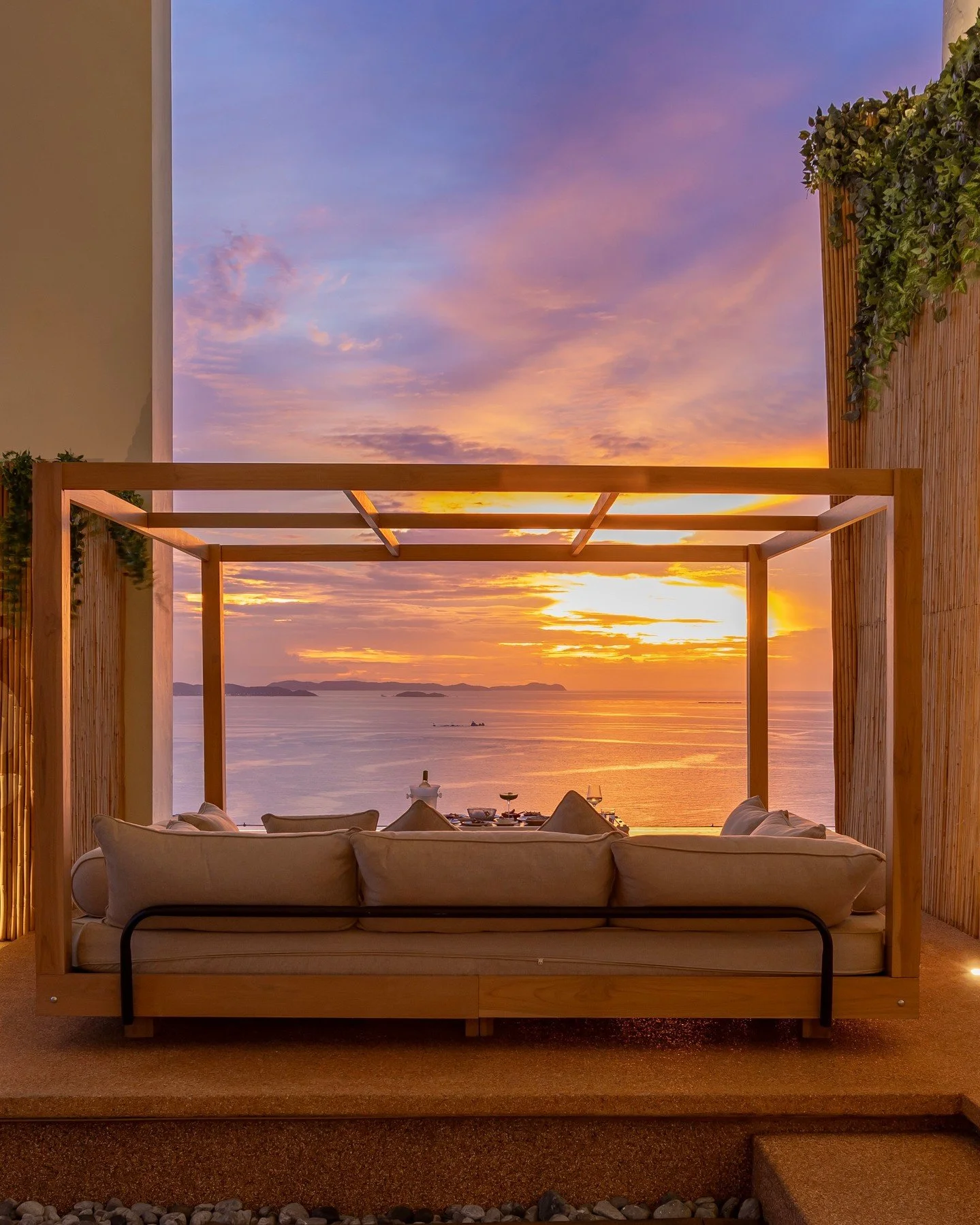 Sunset takes center stage at Barb&ugrave;.⁠
⁠
A front-row seat to golden skies, calm seas, and slow moments meant to linger. Sink into the cushions, let the light fade, and ease into the evening.⁠
⁠