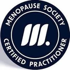 Logo of Menopause Society Certified Practitioner with a circular blue and white design.