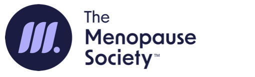 The logo of The Menopause Society, featuring a purple icon with three slanted lines and the organization's name in black and purple text.