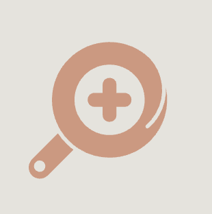 A magnifying glass icon with a medical cross symbol inside