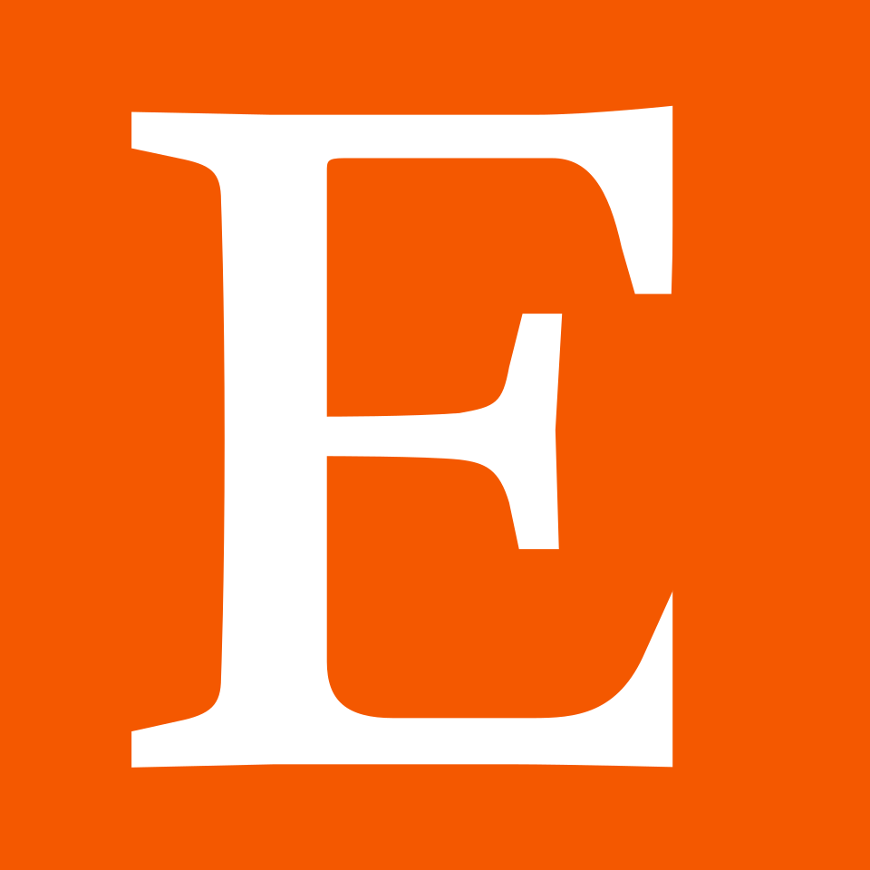 White letter E on an orange background.