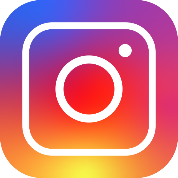 Instagram logo with a white camera outline on a pink, purple, orange, and yellow gradient background