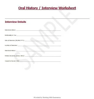 Structured Oral History Interview Worksheet