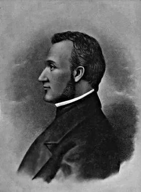 Black and white profile portrait of a Francisco Morazán with styled hair, wearing period clothing, facing left.