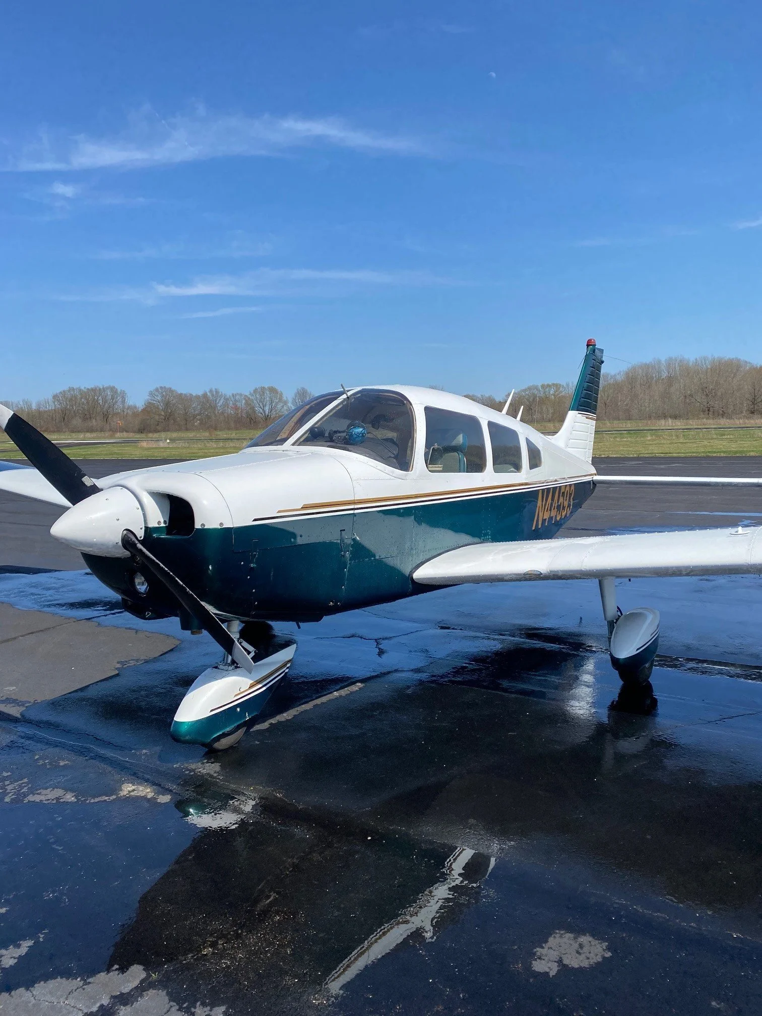 This well-maintained 1974 Piper PA-28-151 offers 1,820 hours since new on the airframe, engine, and propeller—an uncommon fully time-aligned aircraft powered by the reliable Lycoming O-320-E3D with a fixed-pitch prop and a lifetime of consistent hang