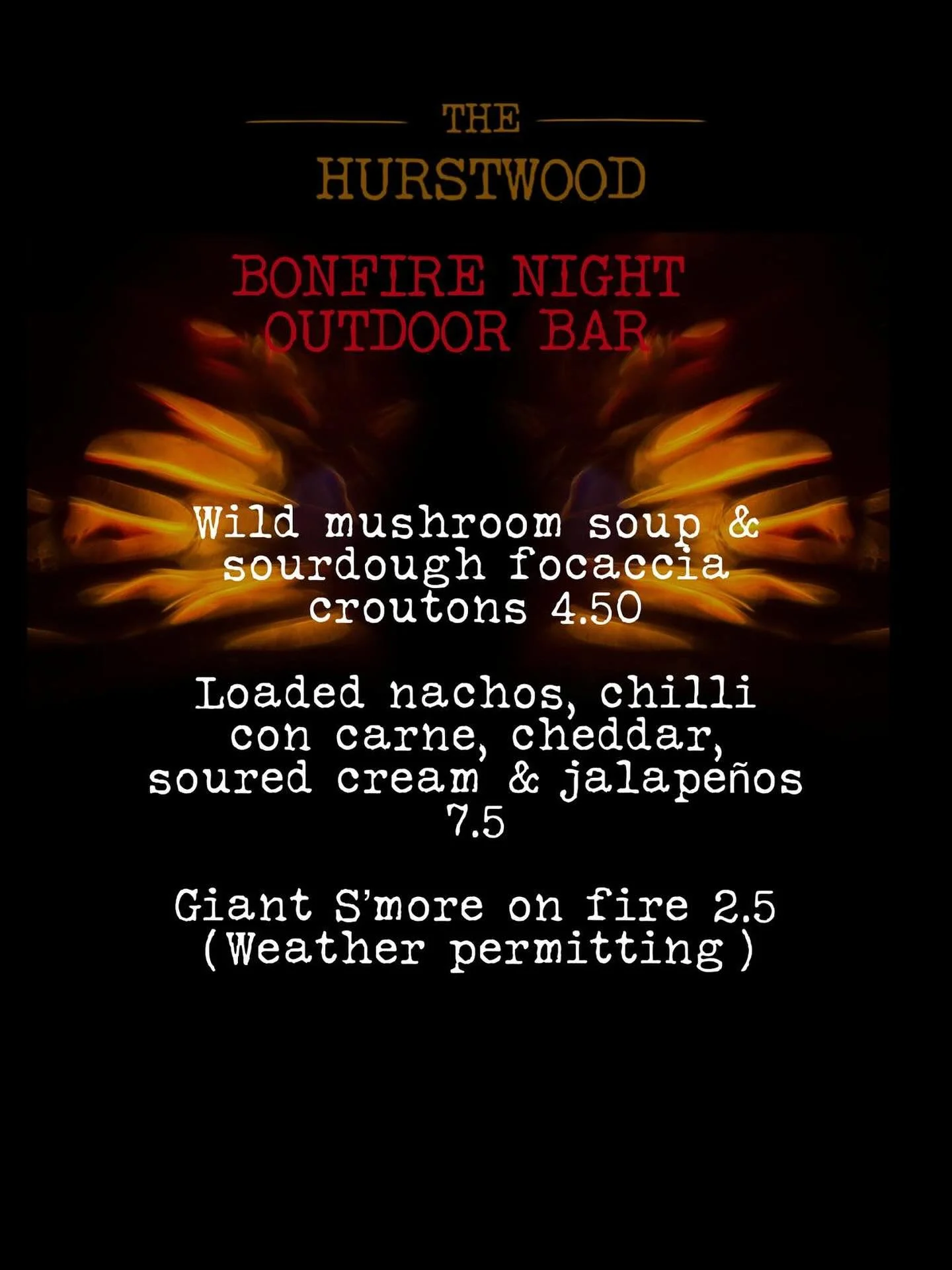 Bonfire Night is just around the corner!
Our side bar will be open, with a grab-and-go menu to keep you warm and cosy while you watch the bonfire.
If you&rsquo;d prefer to enjoy the atmosphere from indoors, book a table in the restaurant and take in 