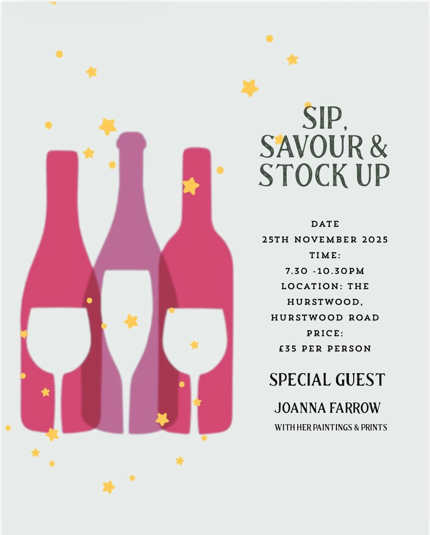 Sip, savour &amp; stock up
With the festive season fast approaching, it&rsquo;s
the perfect time to stock up on wines for
Christmas celebrations, cosy gatherings, and
those well-deserved holiday moments!
Join us at The Hurstwood  on Tuesday 25th Nove