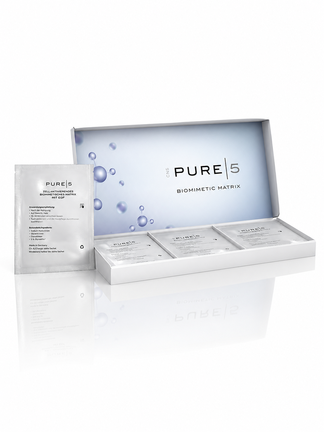 Verpackung der PURE 5 Biometic Matrix mit einzelnen Dosen und einer Erklärung auf der Verpackung