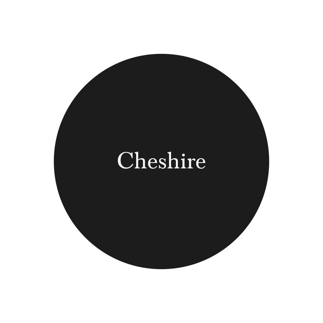 Black circle with the word Cheshire inside it