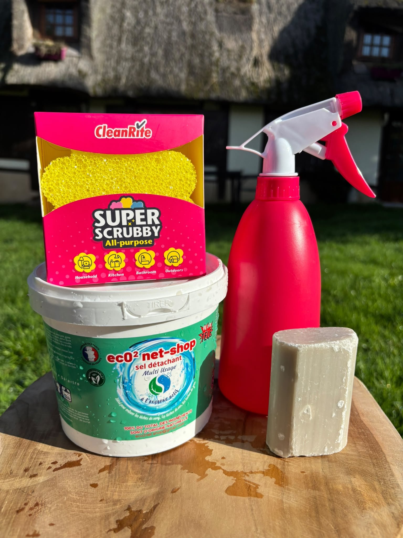 Eco2net-shop : Big package : 1 pot de 1 kg de sel détachant + 1 savon détachant + 1 vaporisateur + 1 éponge